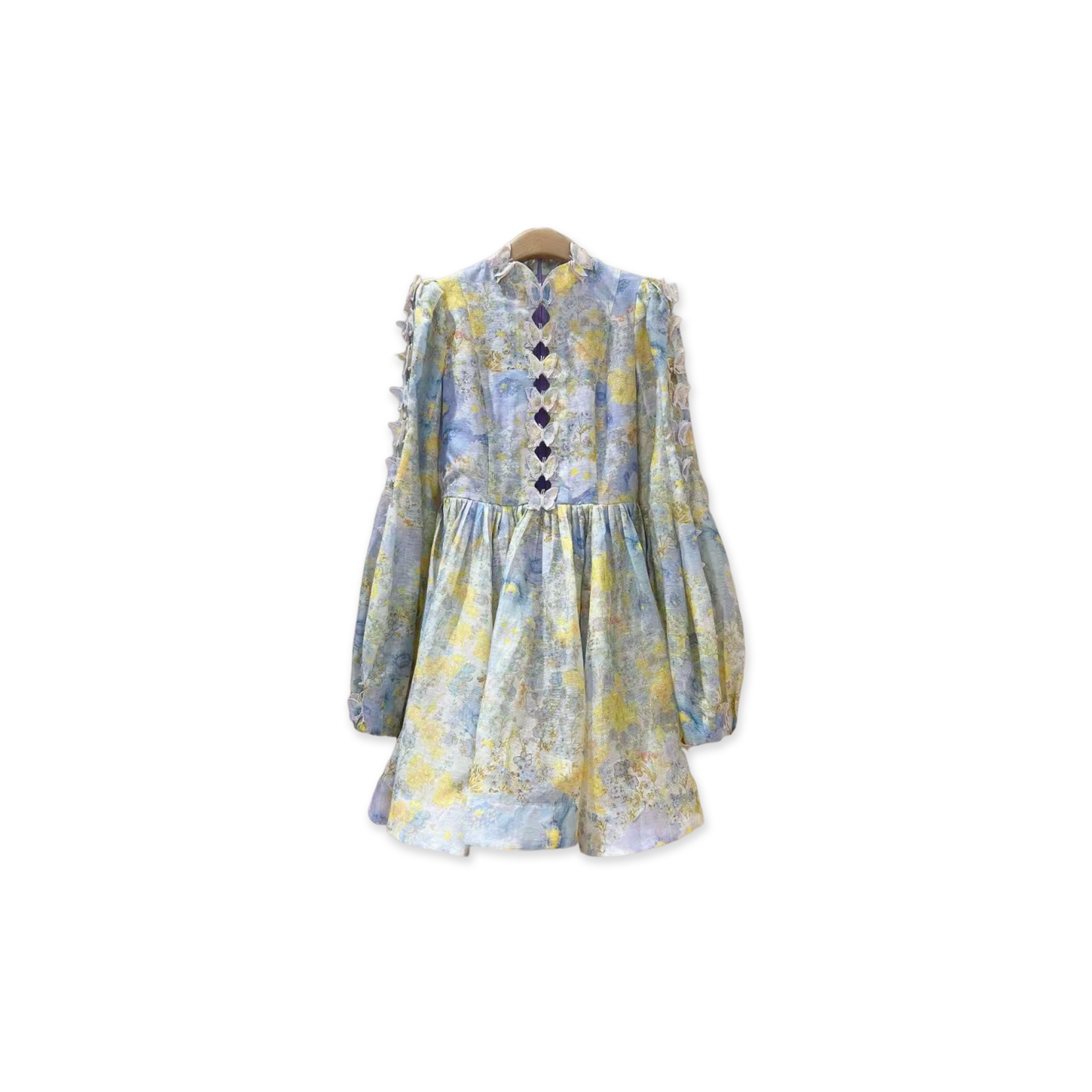 ZIMMERMANN BUTTERFLY EMBELLISHED LONG SLEEVE MINIDRESS